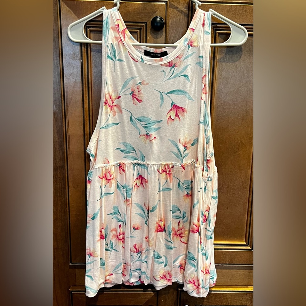 Forever 21 Floral Tank Top - Pink and Green